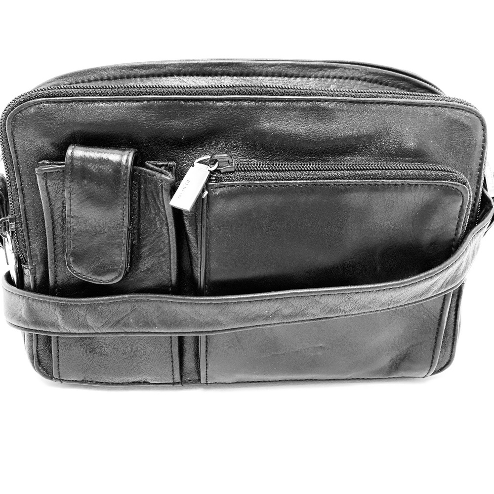 Perlina Black Leather Crossbody Bag